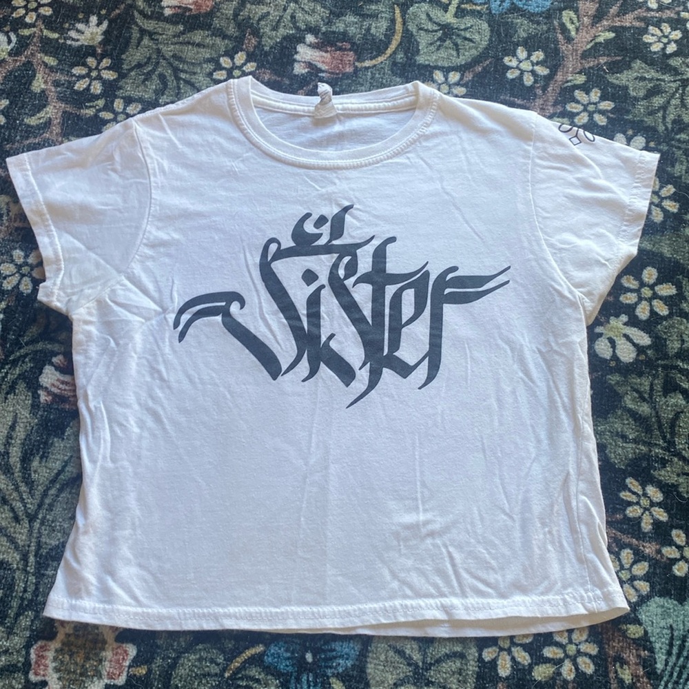 hannah pixie snow ‘sister’ sanskrit crop top